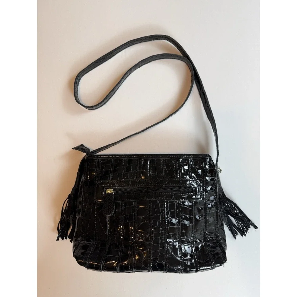 Chaos Y2K Vintage Black Patent Leather Croc Embossed Tassel Shoulder Bag Purse
